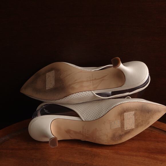 Kate Spade Heels Womens SZ 7.5B Cream Trish Slingback Leather Perforated Shoes - Picture 8 of 15